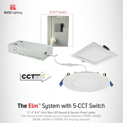 Elco 12W 6" Ultra Slim LED Square Panel Light with 5-CCT Switch - ERT661CT5W - Sonic Electric