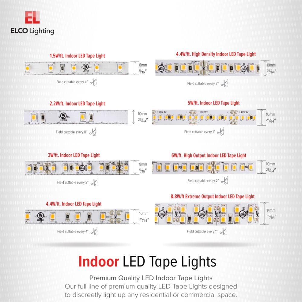 Elco 3W/ft. Indoor Continuous COB LED Tape Light - Custom Cut or 100 ft. Reel - Sonic Electric