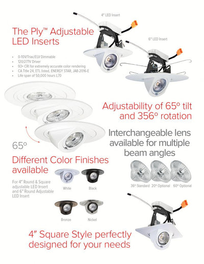 Elco 4 0-10V Square Adjustable LED Insert for Ply System - Sonic Electric