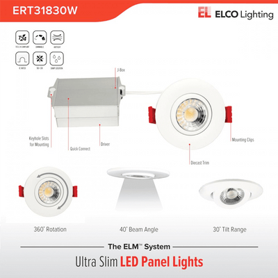 Elco 8W 120V 3" Ultra Slim LED Gimbal Light with 5-CCT Switch - 600 Lumens - Sonic Electric