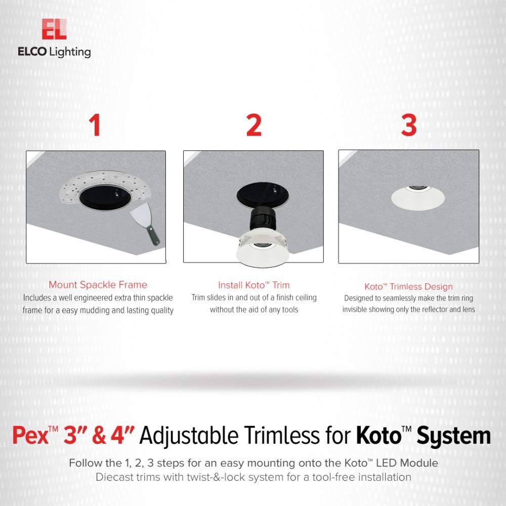 Elco Pex™ 4″ Square Adjustable Trimless Smooth Reflector Trim for Koto™ Module - Sonic Electric