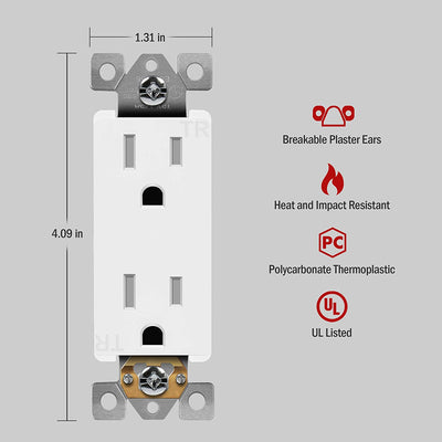 Enerlites 15 Amp Tamper Resistant Decora Receptacle Outlet - 61501-TR-W - Sonic Electric