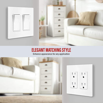 Enerlites 2-Gang Screwless Decorator Wall Plate Safety Cover - SI8832-W - Sonic Electric
