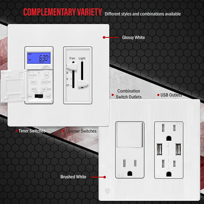 Enerlites 2-Gang Screwless Decorator Wall Plate Safety Cover - SI8832-W - Sonic Electric