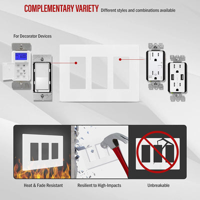 Enerlites 3-Gang Screwless Decorator Wall Plate Safety Cover - SI8833 - Sonic Electric