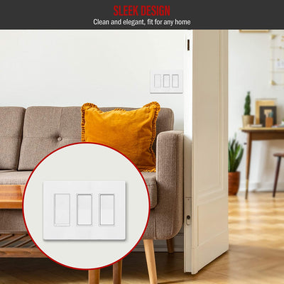 Enerlites 3-Gang Screwless Decorator Wall Plate Safety Cover - SI8833 - Sonic Electric