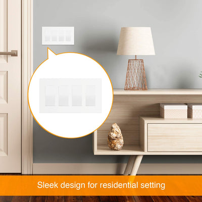 Enerlites 4-Gang Screwless Decorator Wall Plate Safety Cover - SI8834-W - Sonic Electric