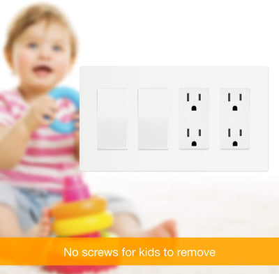 Enerlites 4-Gang Screwless Decorator Wall Plate Safety Cover - SI8834-W - Sonic Electric