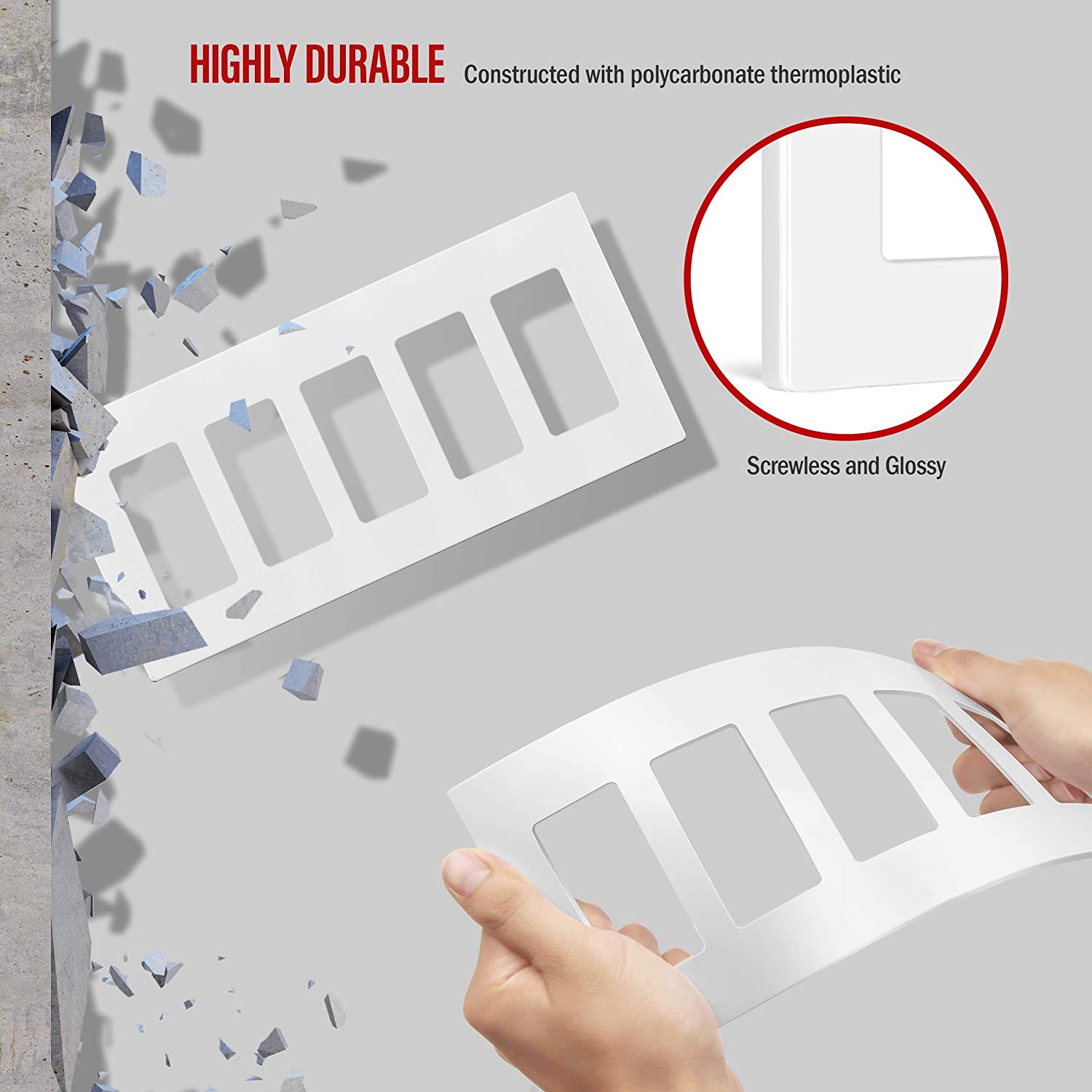 Enerlites 5-Gang Screwless Decorator Wall Plate Safety Cover - SI8835 - Sonic Electric