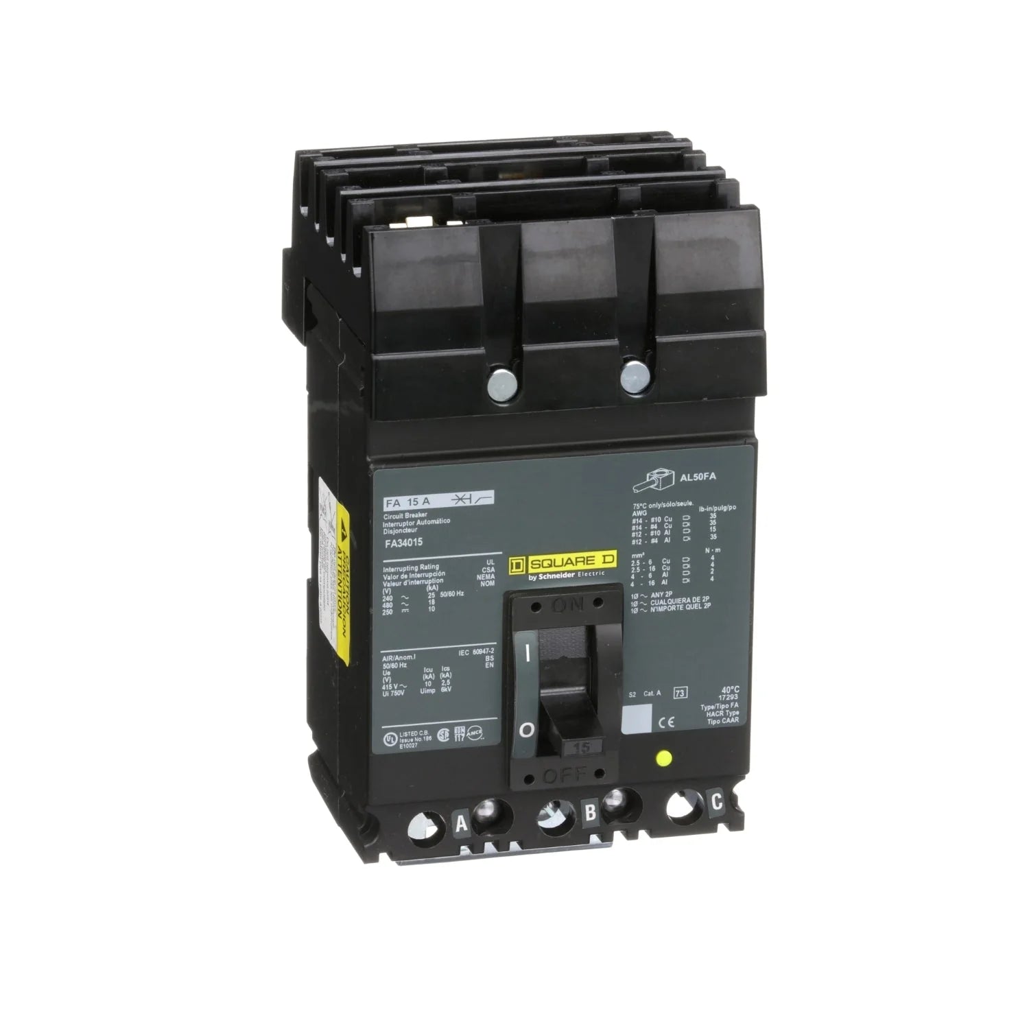 FA34015 - Square D 15 Amp 3 Pole 480 Volt Plug-In Molded Case Circuit Breaker - Sonic Electric