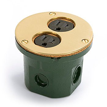 Flush Mounted Round Floor Box, One 15A Duplex, 2 Screw Plugs - Sonic Electric