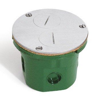 Flush Mounted Round Floor Box, One 15A Duplex, 2 Screw Plugs - Sonic Electric