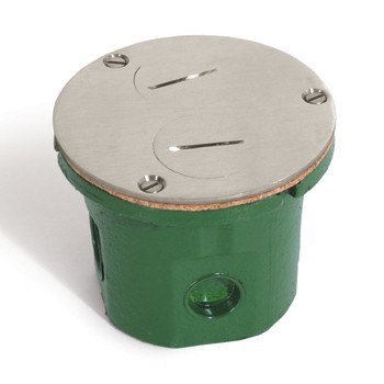 Flush Mounted Round Floor Box, One 15A Duplex, 2 Screw Plugs - Sonic Electric