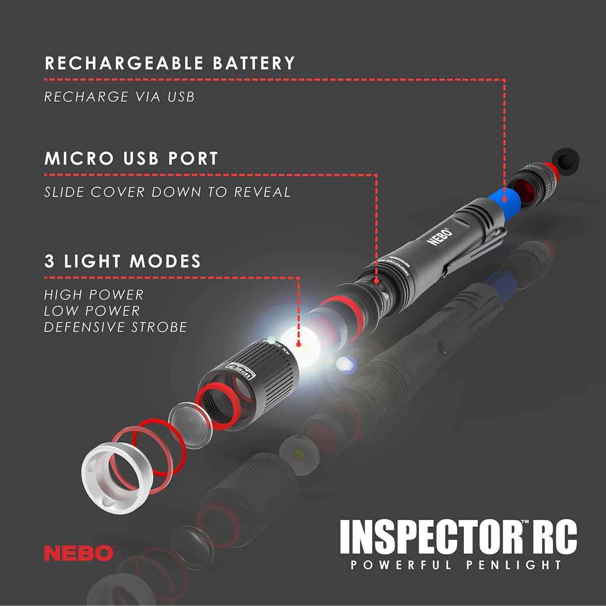 Inspector RC 360 Lumen Rechargeable Waterproof LED Penlight - Sonic Electric