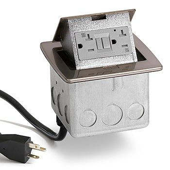 Kitchen Countertop Pop Up 20A GFCI Protected Power Outlet, Nickel Plated, With 20A Power Cord - Sonic Electric