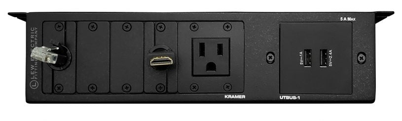 Kramer UTBUS-1 Conference Table Box- 1 Power, 2 Charging USB, 1 Retracting HDMI, 1 Retracting Cat6, 2 blank plates - Sonic Electric