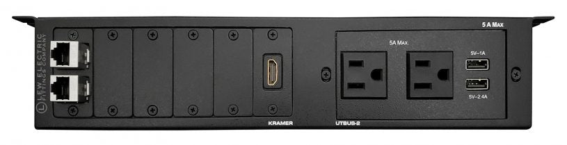 Kramer UTBUS-2 Conference Table Box- 2 Power, 2 Charging USB, 1 HDMI, 2 Cat6, 4 blank plates - Sonic Electric