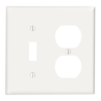 Leviton 88005 2-Gang Combination, 1-Toggle 1-Duplex Wallplate, Standard Size, Thermoset, White - Sonic Electric