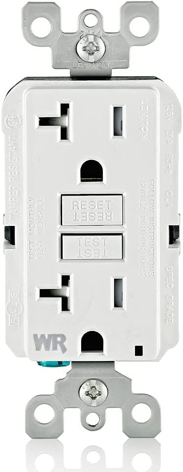 Leviton GFWT2-W Self-test SmartlockPro Slim GFCI Weather-Resistant and Tamper-Resistant Receptacle with LED Indicator, 20-Amp, White - Sonic Electric