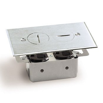 Lew Electric RRP-2-A Aluminum Recessed Duplex 15 AMP Receptacle Floor Plate Assembly - Sonic Electric