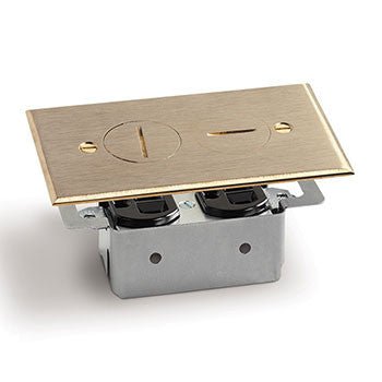 Lew Electric RRP-2 Brass Recessed Duplex 15 AMP Receptacle Floor Plate Assembly - Sonic Electric