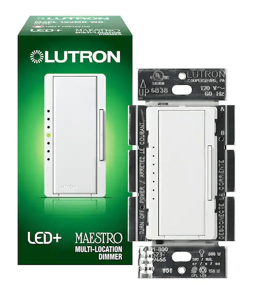 Maestro LED+ Dimmer Switch for Dimmable LED, Incandescent Bulbs, Single-Pole or Multi-Location, Easy-Open Pro Box, White - Sonic Electric