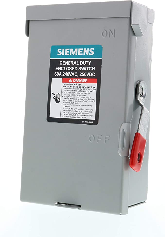 Siemens GF222NRA 60-Amp 2-Pole 3-Wire Fused Outdoor General Duty Safety Switch - Sonic Electric