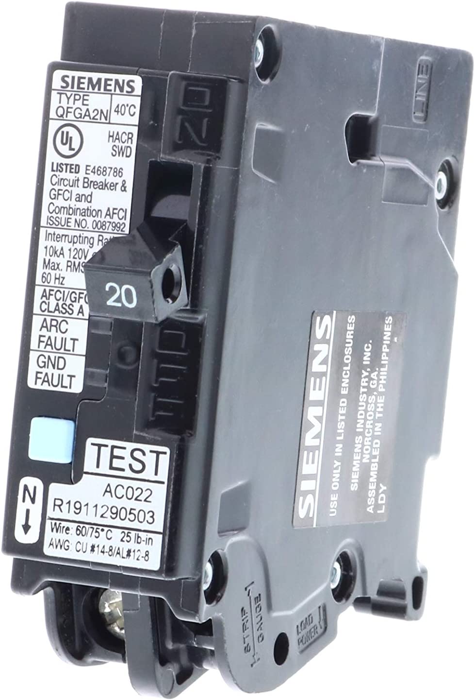 Siemens Q120DFN 20-Amp 1-Pole Dual Function AFCI/GFCI Circuit Breaker - Sonic Electric