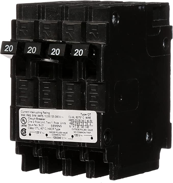 Siemens Q22020CT 20/20-Amp 2-Pole Type QT Circuit Breaker - Sonic Electric