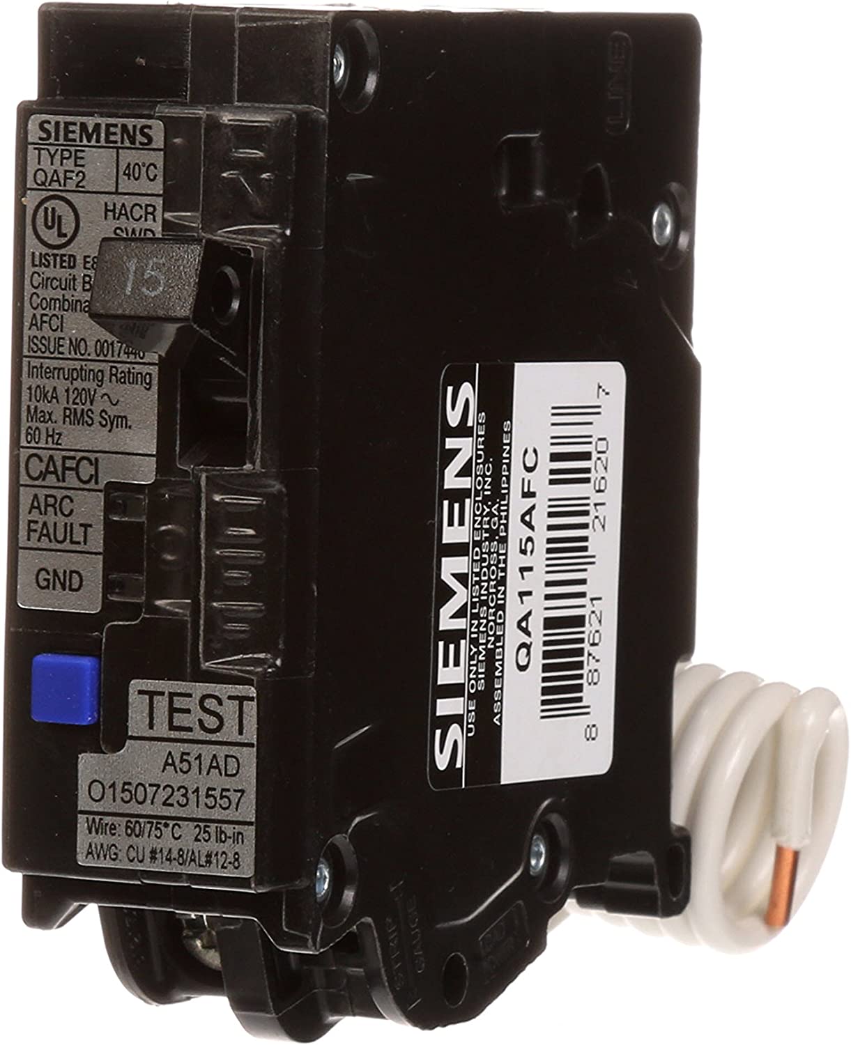 Siemens QA115AFC 15-Amp 1-Pole Combination Type Arc-Fault Circuit Breaker - Sonic Electric
