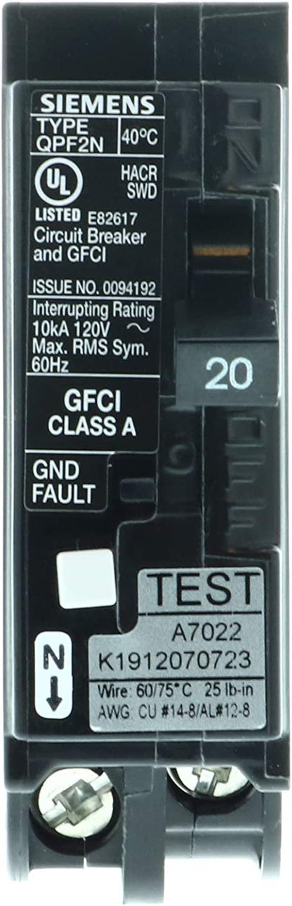 Siemens QF120AN 20 Amp 1-Pole GFCI Plug-On Neutral Circuit Breaker - Sonic Electric