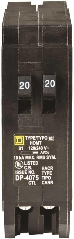 Square D HOMT2020 HomeLine 2-Pole 20/20-Amp Twin Circuit Breaker - Sonic Electric