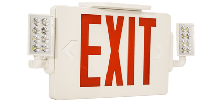 Super Slim White LED Exit Sign With Adjustable LED Heads, 120-277V - Sonic Electric