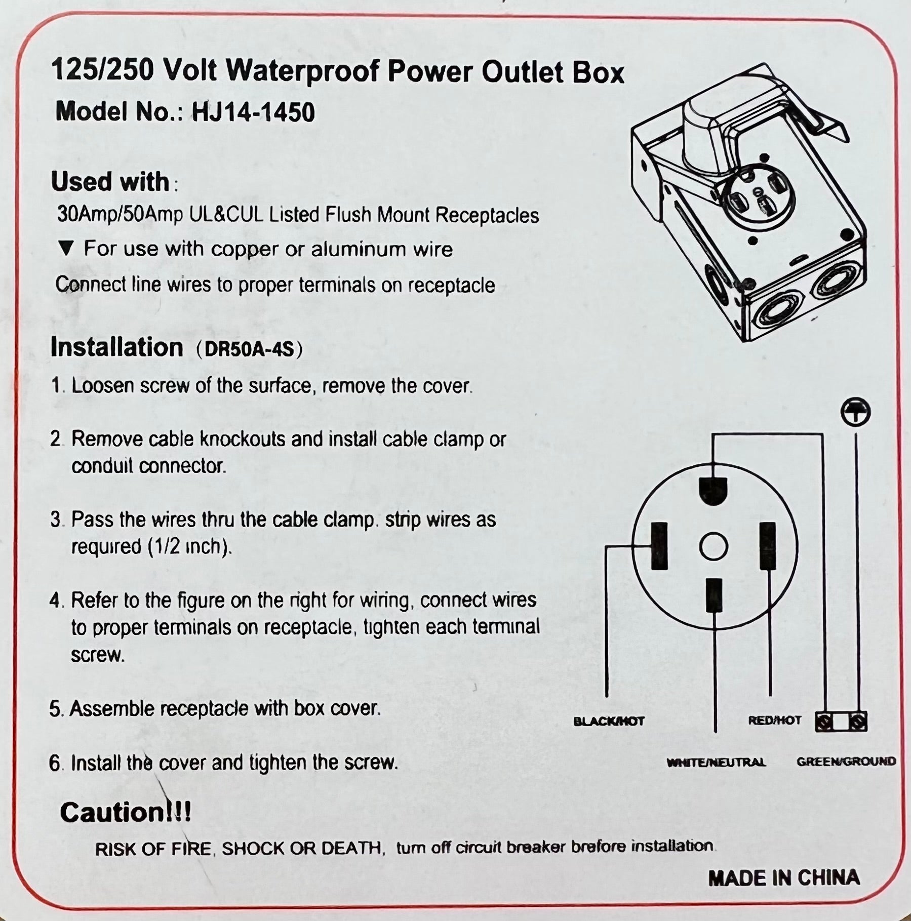 Waterproof Power Outlet Box Charger/Receptacle - UL Listed - Sonic Electric
