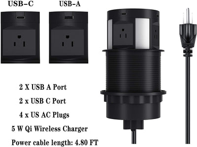 Wireless Charging Kitchen Counter Pop Up With 4 Receptacles with Type-A and Type-C USB - ETL Certified - Sonic Electric