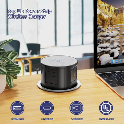 Wireless Charging Kitchen Counter Pop Up With 4 Receptacles with Type-A and Type-C USB - New Version - Sonic Electric