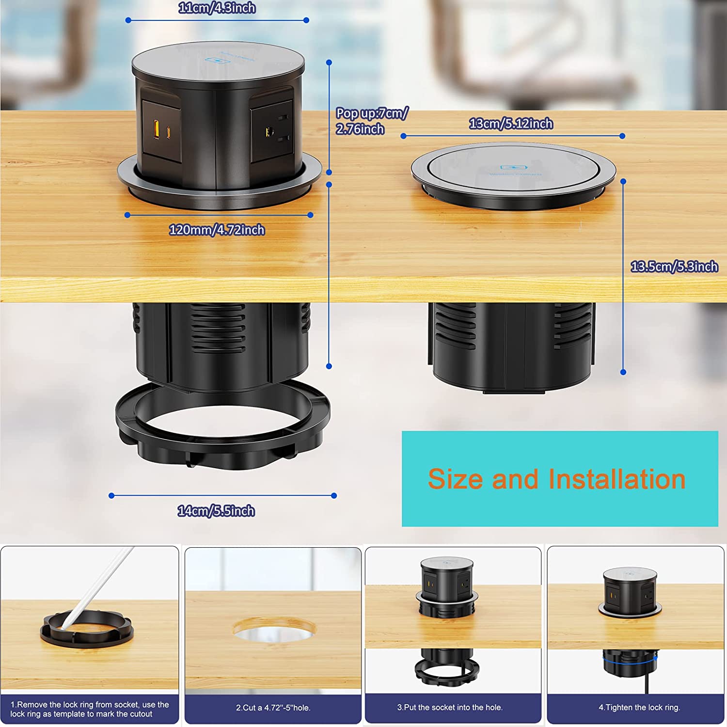 Wireless Charging Kitchen Counter Pop Up With 4 Receptacles with Type